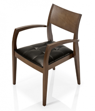 chaise en bois et tissu capitonné avec accoudoirs
