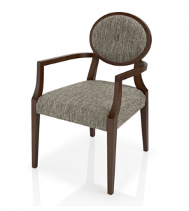 chaise en bois et tissu gris avec accoudoirs