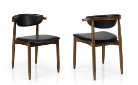 chaise design en bois et tissu avec assise matelassée