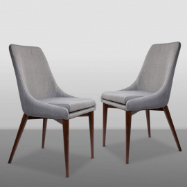 chaise design en bois de noyer et assise en tissu gris