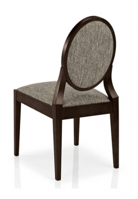 chaise en bois et assise en tissu rembourré gris