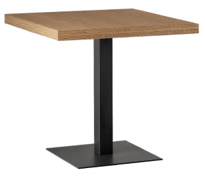 table carrée à pied unique en acier et bois