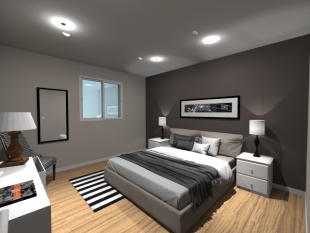 Plan 3D chambre parentale style moderne noir et blanc