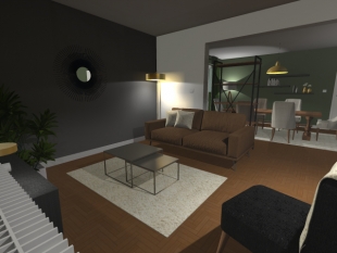 plan 3D salon habitation privée mobilier design