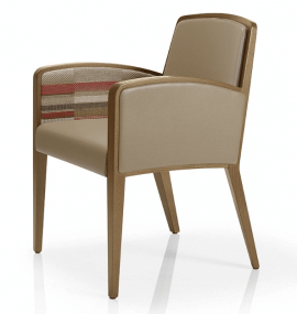 chaise en bois et tissu rembourré avec accoudoirs 